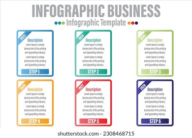 Concept of process with Six 6 successive steps. Six colorful graphic elements. Timeline design for brochure, presentation, web site. Infographic design layout