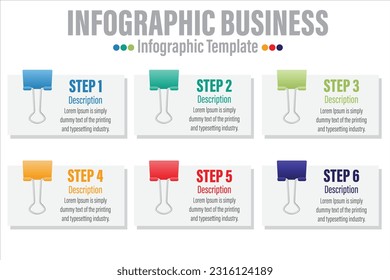 Concepto de proceso con seis pasos sucesivos. Seis elementos gráficos coloridos. Diseño cronológico para folleto, presentación, sitio web. Diseño gráfico