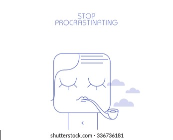 Concept of procrastination. Worker shelves his business. Flat vector illustration.