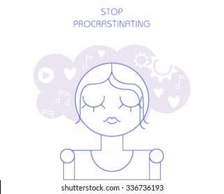 Concept of procrastination. Worker shelves his business. Flat vector illustration.