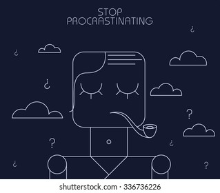 Concept of procrastination. Worker shelves his business. Flat vector illustration.