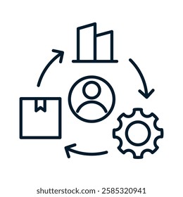 Concept of procurement process, delivery. Vector linear icon isolated on white background.