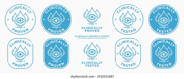 Concept for Product Packaging - Clinically Proven. Tested drops-ingredients and an eye with a medical cross - a symbol of medical examination and approval - symbols of a medical examination. Vector