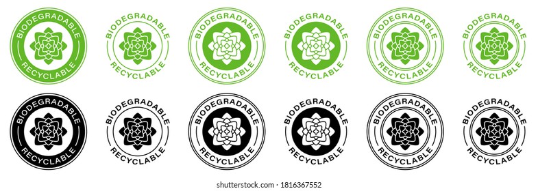 Concept for product packaging. Labeling - biodegradable and compostable products. Plant icon. Vector set.