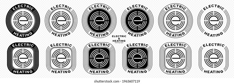  Concepto para el embalaje del producto. El marcado es un tipo eléctrico de calefacción. Elementos vectores. Icono plano de placa eléctrica con la letra E en el sello.