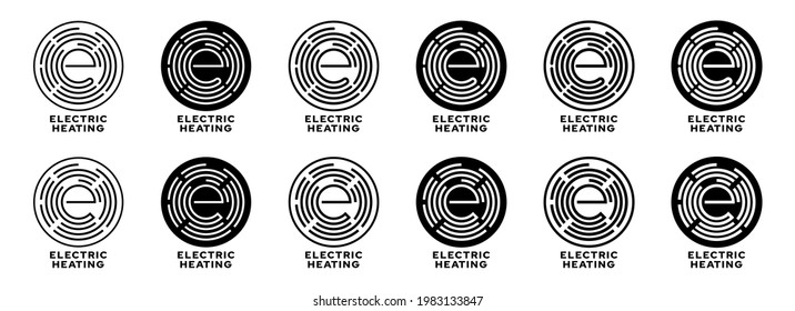 Concept for product packaging. Marking is an electric type of heating. Vector elements. Electric hotplate flat icon with the letter E in the stamp.