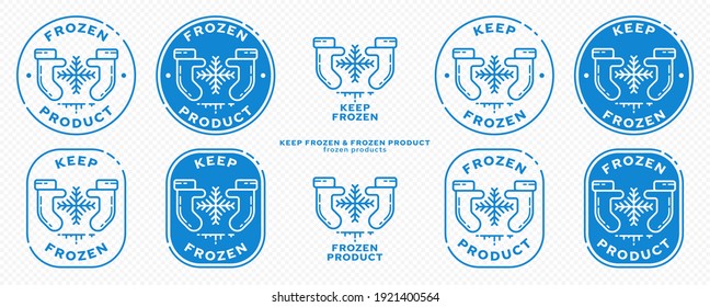 Concept for product packaging. Marking - keep frozen and frozen product. The icon of hands in mittens keeping a cold snowflake is a symbol of keeping products chilled. Vector set.