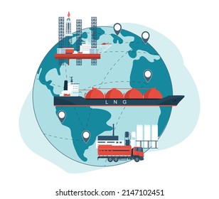 The concept of production and transportation of liquefied natural gas. Vector illustration.