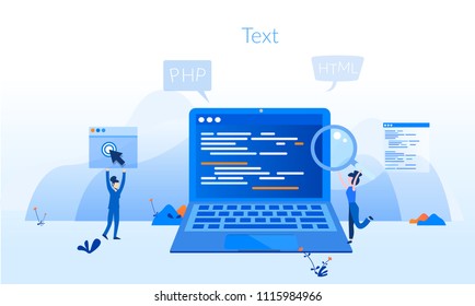 Concept Programmer, Coding, programming, website and application development . Vector illustration, application development, Software API prototyping and testing, interface building process, start up