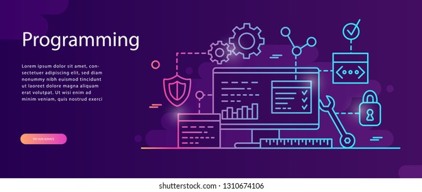 Concept Programming, Coding, Testing for website and application development . Vector illustration,  Software API prototyping and testing, interface building process, start up