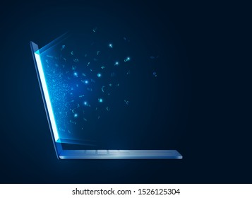 concept of programming script development, realistic computer laptop with programming code element