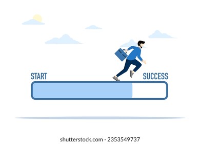 Concept of progress from start to success. Challenge your progress and win the race. Mission accomplished to complete the project. Entrepreneurs run from scratch to success. flat vector illustration.