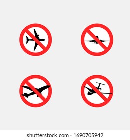Concept of the prohibition of flights. Airplane stop flight icons. vector.