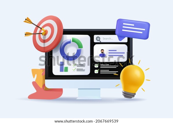 Concept of Project initiation. Project managment,\
life cycle. 3d vector illustration. Assignments , analyzing data\
concept. 3d vector illustration. Different features, 3D vector\
illustration free edit