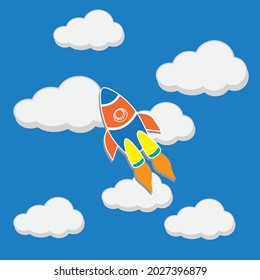 Concept. Project start up - launch illustration on blue background