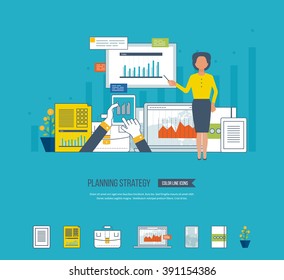 Concept for project and strategic management, strategy planning, financial report, education.  Investment growth. Planning process. Investment business. 