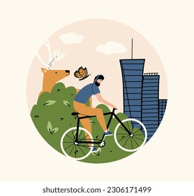 The concept of promoting biodiversity, rewilding. Conservation of wildlife in the city. Vector illustration