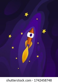 The concept for promotion, space, hosting or other spheres. Landing page template. Isometric vector illustration with space and rocket.