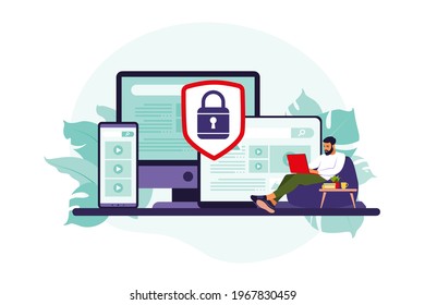 Concept of protecting computer data. General data security. Personal information protection. Vector illustration. Flat.