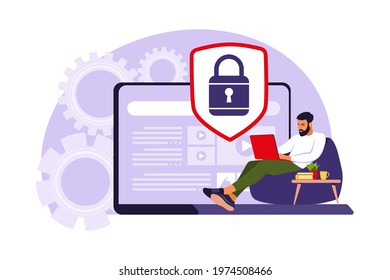 Concept of protecting computer data. General data security. Personal information protection. Vector illustration. Flat.