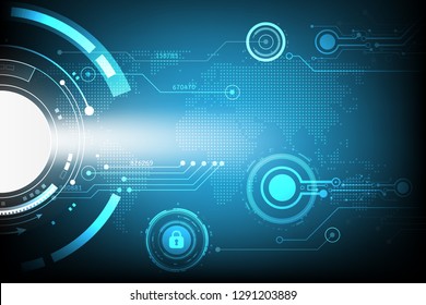 The concept of protecting data from being stolen with a password that is locked to protect data and a dark background with white light is the middle line of the technology background.