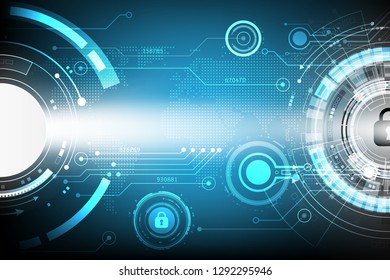 The concept of protecting data from being stolen with a password that is locked to protect data and a dark background with white light is the middle line of the technology background