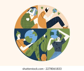 The concept of protecting the environment, planet, ecology. Vector illustration in hand drawn style