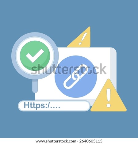 concept of protection from malicious links. suspicious and malicious hyperlinks, safe browsing and warning notifications, security system in browsers. unsafe websites. flat design.