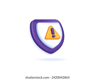 A concept of protection from the risk of harm. security services. safety and prevention. a shield symbol and a warning sign. 3D icons and symbols. minimalist 3D concept design. graphic elements