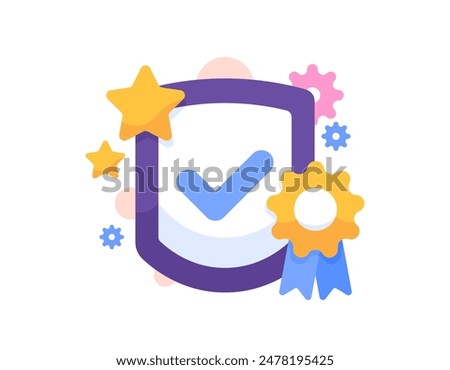 concept of protection, security, insurance, guarantee, safety, guard. illustration of a shield with tick, star, medal and gear symbols. symbol. illustration concept design. graphic elements