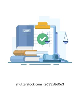 Conceito de prestação de aconselhamento jurídico, assistência contratual, auditoria, consultoria. O conceito de Direito e Justiça, Serviços de advogados, Notário, Consultoria jurídica em negócios e finanças. Design plano.