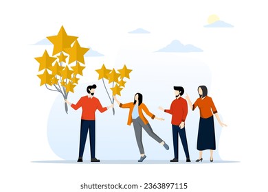 concept of providing performance appraisal or review, employee appraisal, appraisal or feedback, quality or outstanding work, end of year appraisal or review, businessman manager giving 5 star rating.