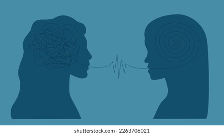 The concept of psychological help or training. Two female silhouettes lead a dialogue, help and support in a difficult, confusing situation.