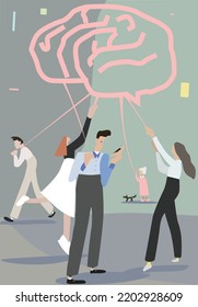 Concepto de ilustración vector de psicología para la influencia de la mentalidad en las actitudes sociales.