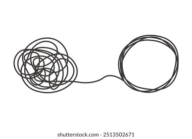 Concept of psychotherapy process. The mess of emotion is transformed in the order of emotion. One line vector illustration