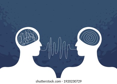 The concept of psychotherapy. Two profiles with a thread of thought between them.