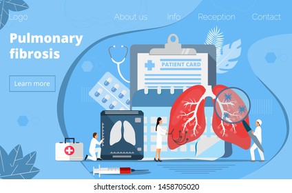 Concept Of Pulmonary Fibrosis, Tuberculosis, Pneumonia, Lung Diagnosis X-ray Machine, Tiny Doctors Treat, Scan Lungs, It Is Landing Page, Website, App, Banner.