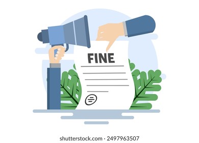 Concept of punishment document. City taxes or parking fees as fines from the authorities. Pay fine. Financial police charge fees for speeding or traffic violations. flat vector illustration.