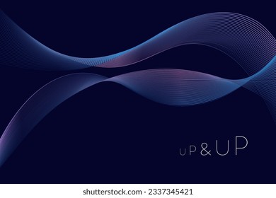 Up and up concept. Purple blue sound wave neon vector illustration.  Abstract shiny color blue wave design element on dark background. Science or technology design. Dark background up and up concept