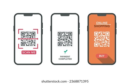 Concept of QR code scan for smartphone.scan me and QR code for smartphone, Successful QR code scan for payment,Modern template for Element of interface on screen icons.Vector illustration.