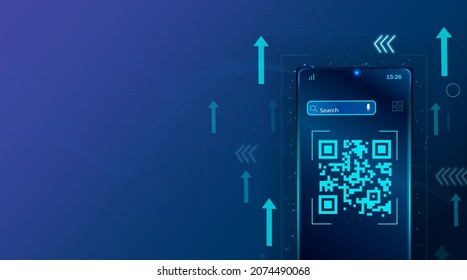 The Concept Of Qr Code Verification. The mobile phone reads the QR code. Barcode on the smartphone screen. The concept of digital technology and barcode. Scan the QR code on your smartphone. Vector