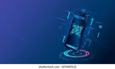 The Concept Of Qr Code Verification. The mobile phone reads the QR code. Barcode on the smartphone screen. The concept of digital technology and barcode. Scan the QR code on your smartphone. Vector