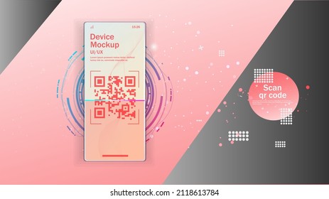 The Concept Of Qr Code Verification. The mobile phone reads the QR code. Barcode on the smartphone screen. The concept of digital technology and barcode. Scan the QR code on your smartphone. Vector