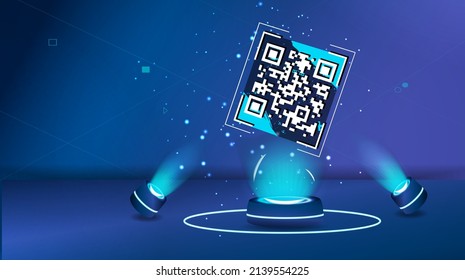 El Concepto De Verificación Del Código Qr. El teléfono móvil lee el código QR.  El concepto de tecnología digital y código de barras. Escanea el código QR en tu smartphone. Vector