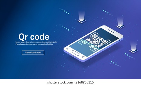 The Concept Of Qr Code Verification. The mobile phone reads the QR code. Barcode on the smartphone screen. The concept of digital technology and barcode. Scan the QR code on your smartphone. Vector