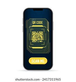 The Concept Of Qr Code Verification. The mobile phone reads the QR code. Barcode on the smartphone screen. Electronic digital Payment via QR code. Vector illustration 