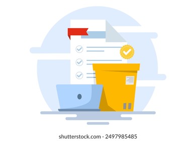 the concept of quality control assurance, QC to check quality and provide certification or approval, processes to ensure product excellence and service delivery. flat vector illustration.
