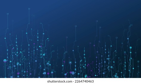 The concept of quantum computer technologies. Futuristic circuit board background vector. Modern technology printed circuit board texture background design. The waves are flowing. Quantum explosion