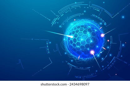 concepto de computación cuántica, gráfico de esfera futurista con elemento tecnológico