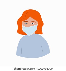 Concept of quarantine. Girl wearing protective face masks. 2019-nCoV Novel Corona virus, allergy, flu. Stock Vector illustration isolated on white background